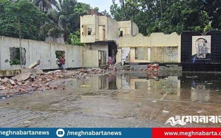 ফরিদপুরে আওয়ামী লীগ কার্যালয় ভেঙ্গে সেখানে নির্মিত হচ্ছে “জুলাই শহীদ স্মৃতিস্তম্ভ”