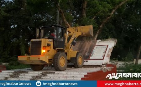 মৌলভীবাজারে শেখ মুজিবের ম্যুরাল গুঁড়িয়ে দিলো ছাত্র-জনতা