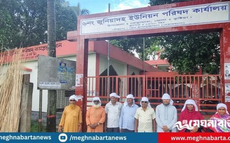 ইউপি চেয়ারম্যানের অপসারণের দাবিতে মাথায় কাফনের কাপড় বেঁধে অবস্থান