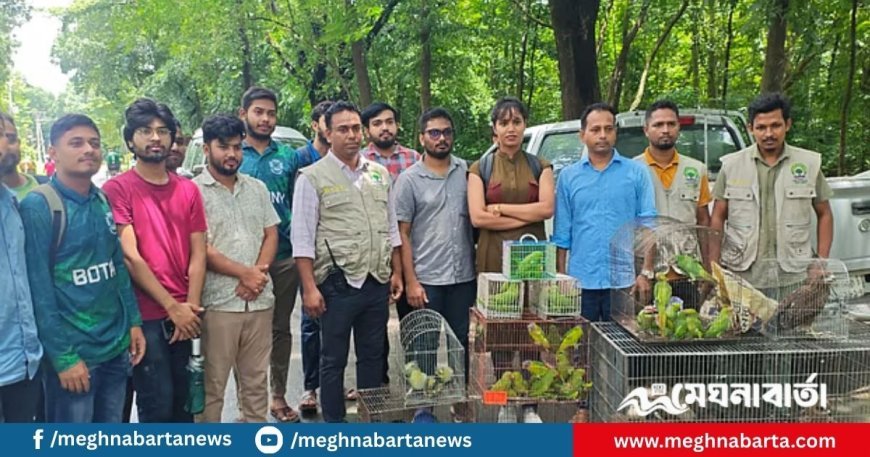 জাহাঙ্গীরনগর বিশ্ববিদ্যালয়ে বিভিন্ন প্রজাতির টিয়া, ঘুঘু ও ভুবনচিল অবমুক্ত
