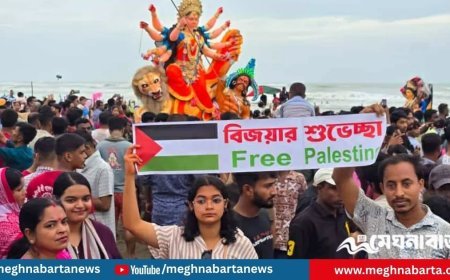 প্রতিমা বিসর্জনেও ‘ফিলিস্তিন মুক্তির’ প্রার্থনা