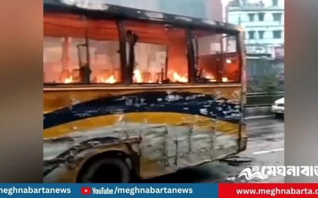 রাজধানীতে যাত্রীদের নামিয়ে বাসে গুলি, আগুন
