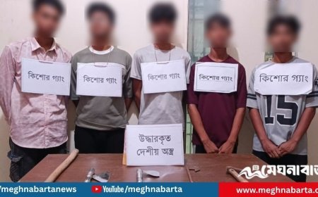 চাঁদপুরে দেশীয় অস্ত্রসহ কিশোর গ্যাংয়ের ৫ সদস্য আটক