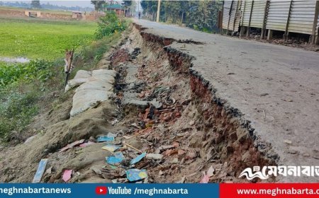 কোটি টাকার রাস্তা ধসে পড়ল মাত্র চার মাসেই