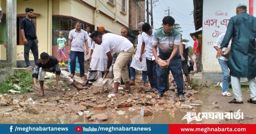 সাবেক যুবদল নেতার উদ্যোগে স্বেচ্ছাশ্রমে রাস্তা সংস্কার