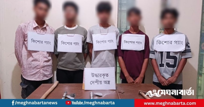 চাঁদপুরে দেশীয় অস্ত্রসহ কিশোর গ্যাংয়ের ৫ সদস্য আটক