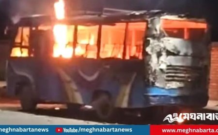 গভীর রাতে মোটরসাইকেলে এসে বাসে আগুন