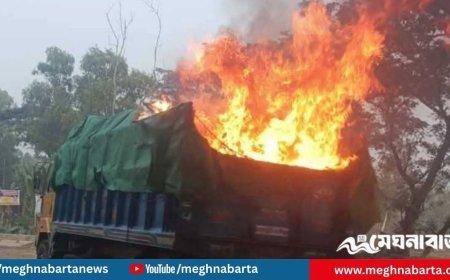 সিরাজগঞ্জে চলন্ত মালবাহী ট্রাকে অগ্নিকাণ্ড