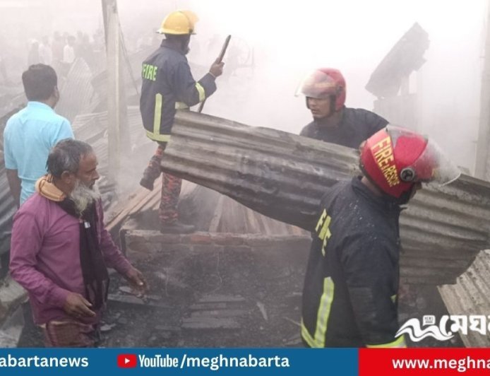 দাউদকান্দির গৌরীপুর বাজারে আগুনে পুড়ল ২৫ দোকান